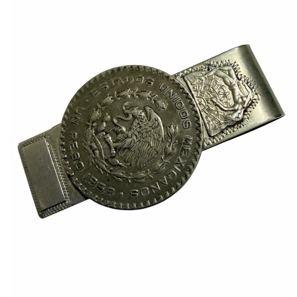 Vintage Taxco Mexican 925 Sterling Silver Money Clip 1958 Un Peso Coin